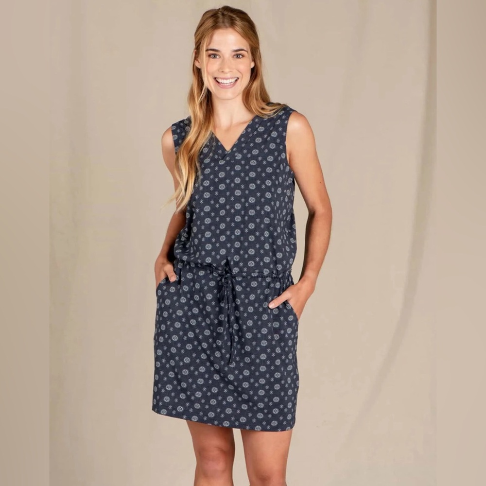 Toad&Co Navy Blue Printed Sleeveless mini Dress